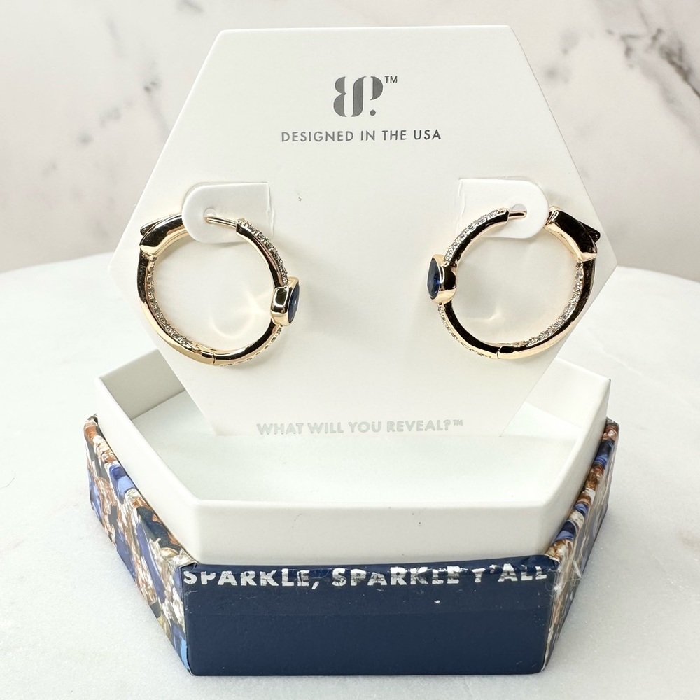 Bomb Party September Sapphire We Love A Hoop Moment Earrings RBP8162 NWT